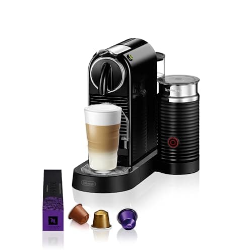 Image of Nespresso Citiz Coffee Machine with Aeroccino Milk Frother by De'Longhi for Original Coffee Pods, Latte, Cappuccino, Espresso, Starter Capsule Set Included, ENV267.BAE, Black