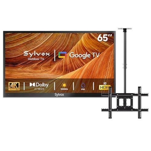 Image of SYLVOX Outdoor TV with Cover & Ceiling Mount, 65 Inch Smart TV 4K 1000 Nit Brightness, Waterproof Outside Television for Partial Sun Area, Works with Google Assistant (Deck Pro 2.0)