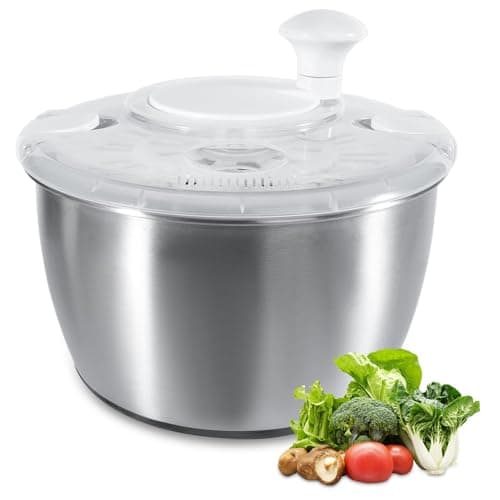 Image of GREENSAPPIRE Salad Spinner Stainless Steel Large with Lid, Quick Salad Spinner, Large Salads, Easily Spin, White, 4.5 Liters