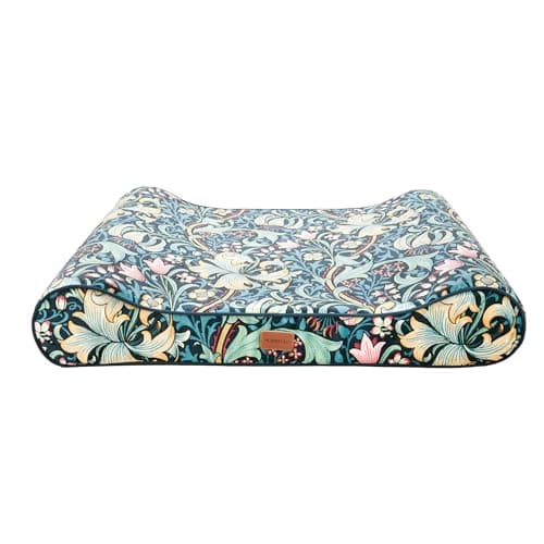 Image of Rosewood x Morris & Co. Golden Lily Reclining Mattress – Luxury Memory Foam Dog Bed with Iconic William Morris Print, Washable Cover, Scratch-Resistant Fabric – Premium Comfort for Small Dogs