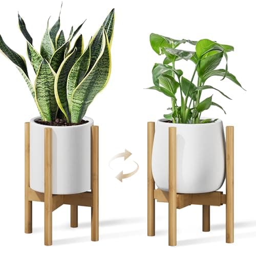 Image of Bamworld Adjustable Plant Stand Indoor, Bamboo Plant Holder 8 to 12 Inches, Small Corner Planter Stand for Indoor Plants, Single Floor Plant Stand for Living Room Balcony Bedroom（Natural）