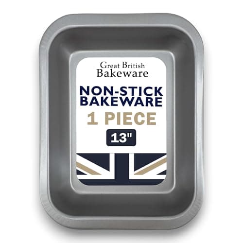 Image of Great British Bakeware 13"/33cm Medium Superior Non-Stick Roasting Tin, UK Made, Baking Tin, Baking Trays Oven Non Stick Roasting Tray, Carbon Steel, PFOA & BPA Free Cookware,