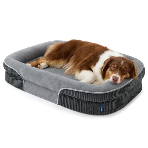 Image of Bedsure Orthopedic Dog Beds Large - 360° Oval Bolster Large Pet Bed Sofa for Senior Dogs with Waterproof Washable Cover, Ultra-Soft Fleece Supportive Couch, Grey, 97x71x18cm