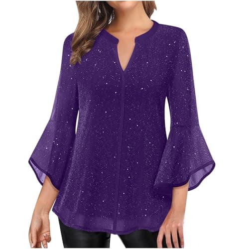 Image of Sparkly Jumpers Womens Velvet Tops Ladies Party Wear Cardigans For Women UK Blouses 3/4 Sleeve Mesh Tshirt Elegant Dressy Tunic Top Gold Stamping