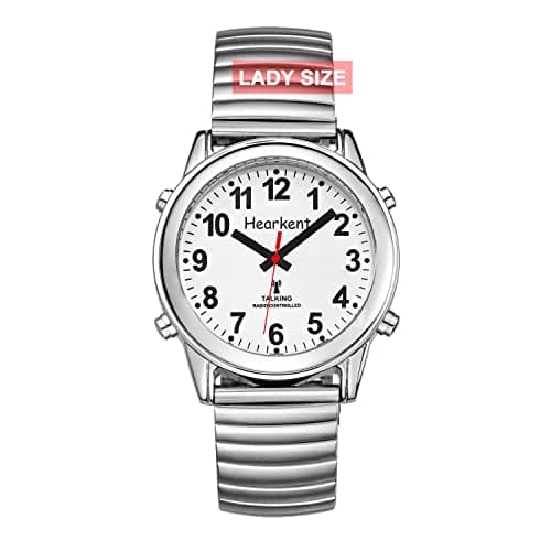 Image of Hearkent Atomic Talking Watch for Women Self-Setting for Visually impaired Blind or Elder People (Elastic Band Silver, Lady Size)