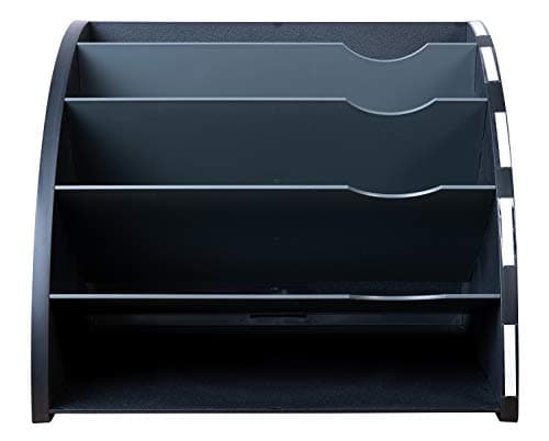Image of Exacompta - Ref. 393714D - 1 Ergonomic sorter with 5 quarter-circle compartments - The Corner ECOBLACK - dimensions 360 x 295 x 60 mm - color black/mouse gray
