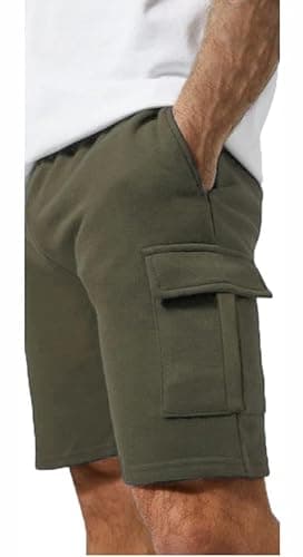 Image of JUST LOOK Mens Cargo Fleece Shorts Sweat Summer Jogger Plain Jersey Jogging 2 Zip Pockets New (UK, Alpha, XXL, Regular, Regular, Khaki)
