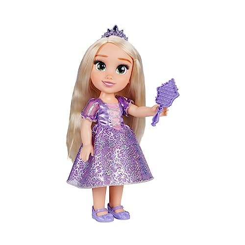 Image of Disney Princess Rapunzel Fashion Doll, 14” / 35cm Tall Doll with Royal Reflection Eyes Includes Shimmery Platinum Holofoil Printed Removable Dress, Shoes, Tiara and Brush, Perfect for Girls Ages 3+
