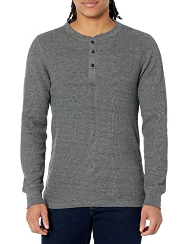 Image of Amazon Essentials Men's Slim-Fit Long-Sleeve Waffle Henley Shirt, Charcoal, S
