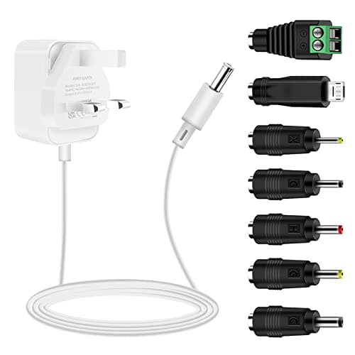Image of 5V 1A 2A Power Supply, Dalugo Universal AC to DC Power Adapter with 7 DC Multi-Plug Connectors, 10W DC Wall Charger for LED Strip Lights,Audio,TV Box,Speaker,Router,Video Android Tablet(White)