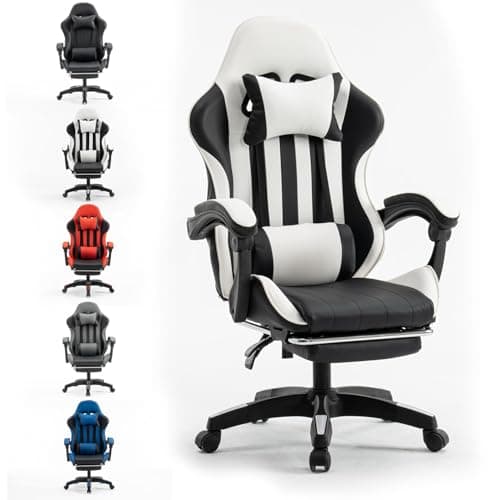 Image of Millhouse Gaming Racing Desk Chair with Adjustable Lumbar Support, Footrest, and Head Pillow, X2022 (White)
