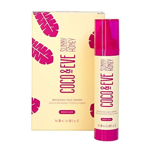 Image of Coco & Eve Sunny Honey Bronzing Face Drops (Medium Glow), Natural Self Tanning Face Drops. Hydrating Hyaluronic Acid. Indoor Sunless Moisturizing Self Tanner (30ml)