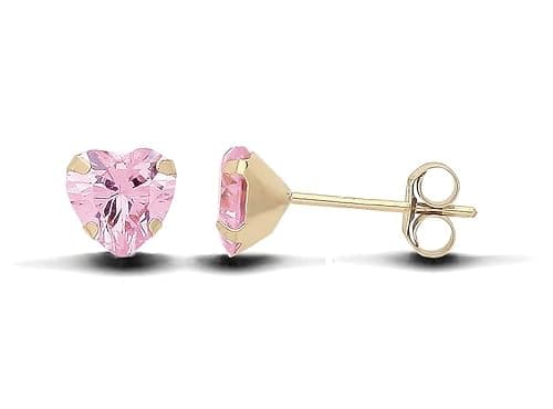 Image of 9ct Gold Pink Sapphire Heart Stud Earrings - 5mm - Solid 9K Gold - NEW