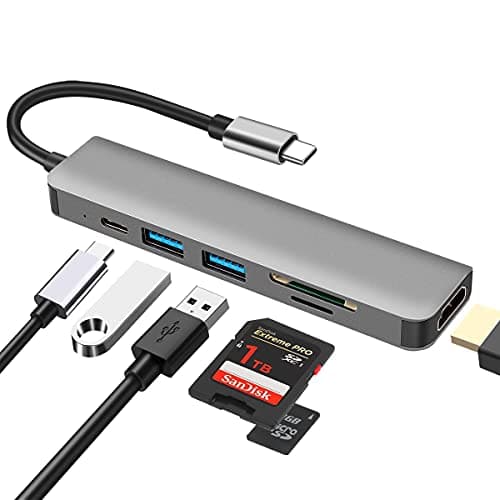 Image of USB C Hub Multiport Adapter, DEMKICO 6 in 1 USB Type c Hub with 4K HDMI, SD/TF Card Reader, USB 3.0 & USB 2.0 Port, 100W Power Charging Compatible with MacBook Pro/Macbook Air/XPS and More