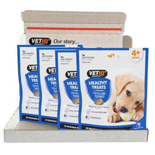 Image of VETIQ Healthy Treats Denti-Care Teething For Puppies 4+ Weeks, Tasty Treats to Help Soothe Irritated Gums & Freshen Breath, 50 g (Pack of 4)