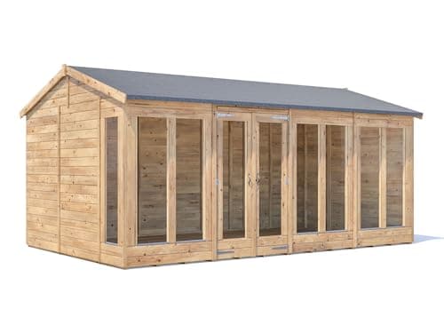 Image of Dunster House Summerhouse 4.8m x 3m Reverse Apex Roof, Fully Pressure Treated Timber, 15mm Tongue and Groove, walls Roof and Floor, 4mm Toughened Glass, Superfelt and Fixings Included
