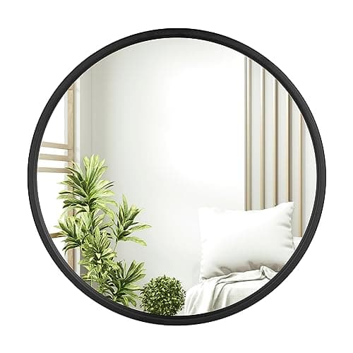 Image of WOLTU Round Wall Mirror, Bathroom Mirror, Black Frame, 40cm, Small Decorative Circle Mirror for Bathroom, Bedroom, Hallway, Living Room, Metal Vanity Mirror for Modern Home Decor