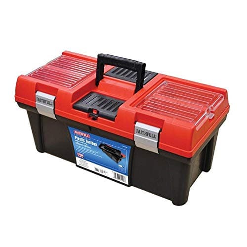Image of Faithfull FAITB20 Plastic Toolbox with Organiser Lid and Tote Tray 52cm (20in), Red / Black