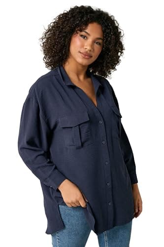 Image of EVANS Curve Blue Utility Pocket Shirt - Women's - Plus Size Curve