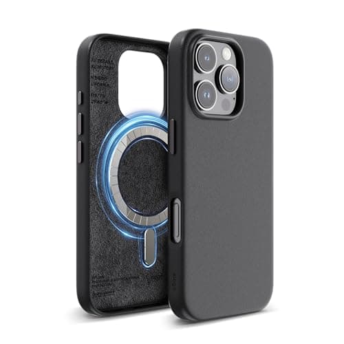 Image of elago Magnetic Leather Case Compatible with iPhone 16 Pro Case, Compatible with All MagSafe Accessories, 6.3 inch - Built-in Magnets, Vegan Leather, Shockproof, Water-Resistant (Black)
