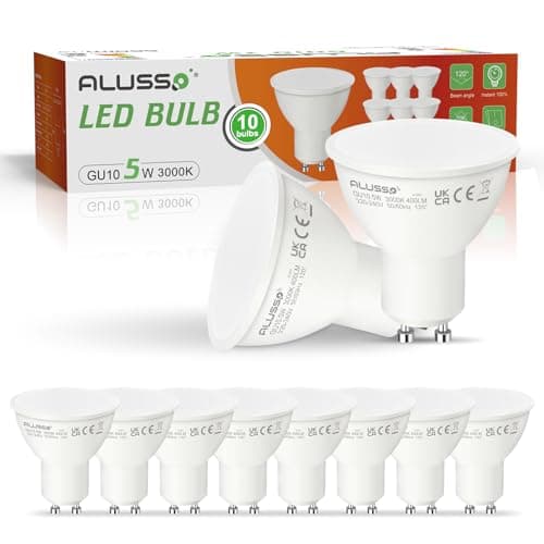 Image of ALUSSO 5W GU10 LED Bulbs Warm White 3000K, 400lm Brightness, 120° Wide Beam Angle, Pack of 10, Non-Dimmable, Ideal for Kitchen & Bedroom & More