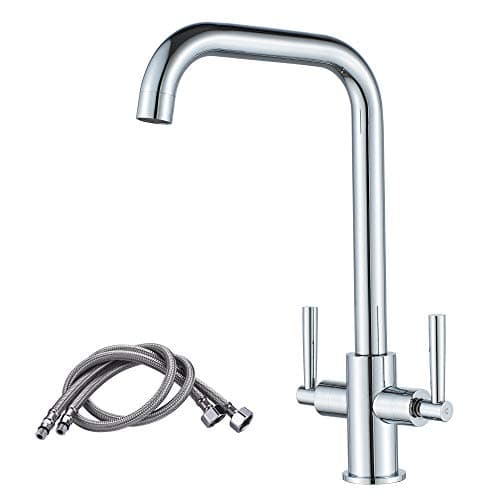 Image of Luckyhome Kitchen Mixer Taps,Monobloc Dual Lever Chrome Brass Kitchen Sink Tap Faucet