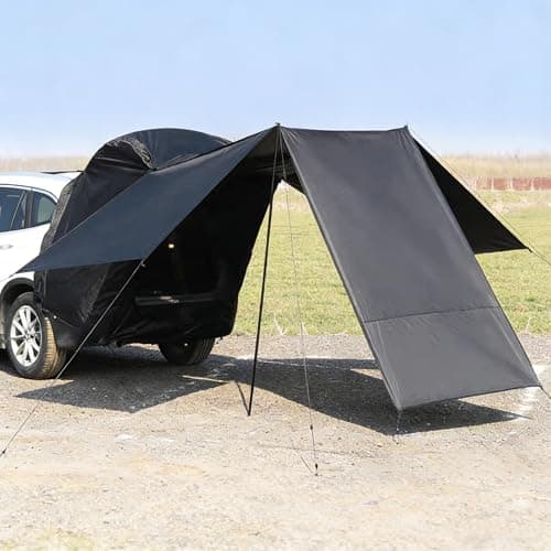Image of Universal Car Tailgate Tent 2-4 Person,Windproof Rainproof Sunshade Blackout Oxford Canopy Shelter Waterproof 2000+ Camping Awning for SUV (Black)