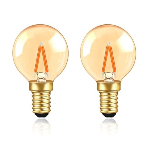 Image of 1W E14 Vintage LED Golf Ball Bulb, 10W Equivalent, Amber Warm White 2200K Night Light Bulbs, Low Watt Decorative LED Filament Mini Globe G40 E14 SES Edison Screw Bulb, AC 220V, Non-Dimmable, 2 Pack