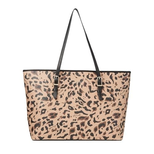 Image of Fiorelli Women's Etta Buckle Tote Bag, Stylish Large Capacity Shoulder Handbag with Internal Pocket & Detachable Pouch, Leopard Print Faux Leather