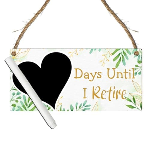 Image of Days Until I Retire Countdown Plaque - Decorative Hanging Sign with Multiple Retirement-Themed Designs | Countdown Chalkboard Sign, (Green Leaves, With Pen, Small: 19 cm (H) × 9 cm (W))