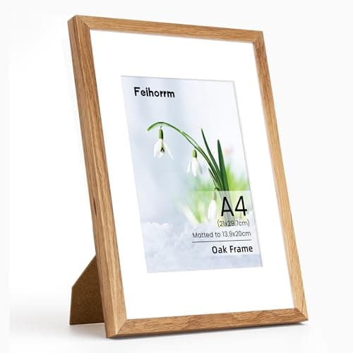 Image of A4 Frame, Solid Oak Wood A4 (21x 30 cm) Certificates Documents Frames, A4 Picture Frame with Mount for A5 Prints, A4 Poster Frames with Tempered Glass, Vertical & Horizontal Wall Hanging