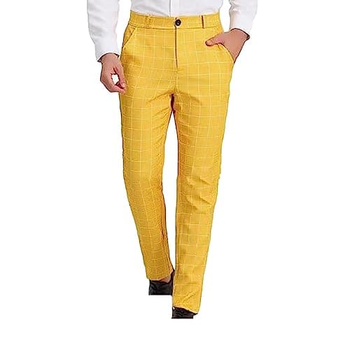 Image of Men's Chino Trousers Flat Front Plaid Print Regular Fit Adjustable Waistband Straight Leg Pants Pocket Wrinkle-Resistant Smart Dress Pants Slim Bussiness Check Bottoms Casual Spring Summer Work Office