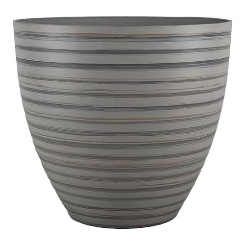 Image of simpa Serenity Rings Plastic Planter - Grey, Single Pot - 35cm (H) x 38cm (Dia) - Suitable for Indoor or Outdoor Use.