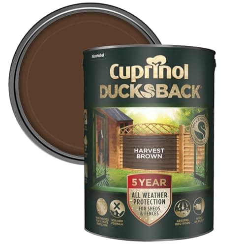 Image of Cuprinol Ducksback Shed & Fence Paint Harvest Brown 5L – Cuprinol Fence Paint, 5-Year Weatherproof, Wax-Enriched Non-Drip Formula, Quick-Dry, Water-Repellent Exterior Wood Treatment