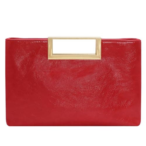 Image of Milisente Women's Leather Clutch Bag Wedding Envelope Evening Bags For Formal Party With Handle(Red)