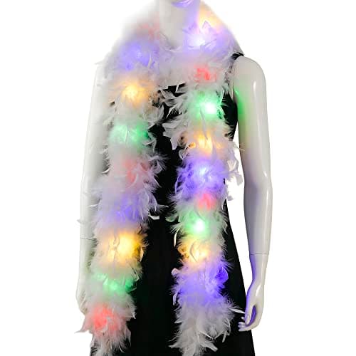 Image of Larryhot White Light Up Feather Boa - 2 Yards 75g Colorful Turkey Boa Feathers for Party Bulk,Christmas,Wedding Centerpieces,Costume,Concert,Pet and Home Decoration (LED Boa - White)