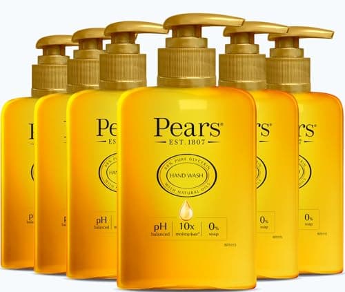 Image of Pears Pure & Gentle Moisturising Liquid Hand Wash - Enriched with Glycerin and Formulated with Natural Oils, 10x More Moisturiser* - Soap-free Cleanser Ideal for Men and Women | 250ml (6 Pack)