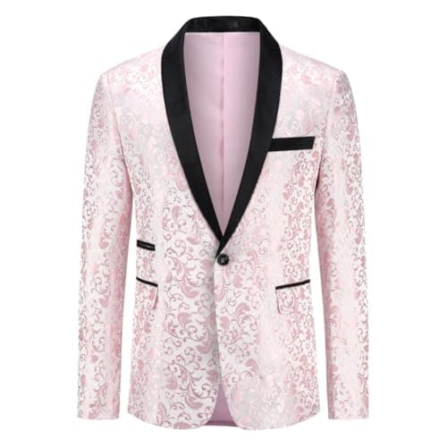 Image of Allthemen Men's Luxury Casual Blazer Slim Fit Paisley Floral Jacquard Suit Jackets Stylish Coats Chic Jackets Pink M