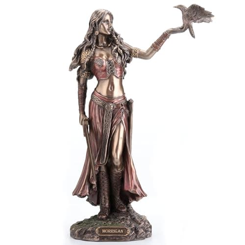 Image of Veronese Design Morrigan Celtic Goddess of Battle Holding Crow and Sword Bronze Finish Statue
