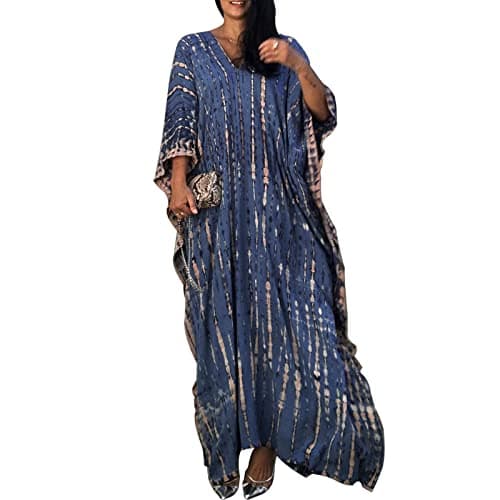 Image of Baynetin Women Kaftan Dress,Free Size Loose Long Caftans Short Sleeve Tunic Kimono Everyday Swimwear Beach Bathing Suit Cover Ups Loungewear Robes (Dark Blue, One Size)