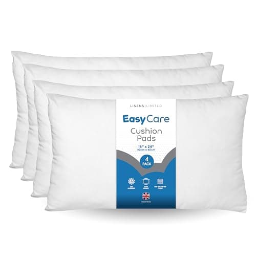 Image of Linens Limited - Cushion Insert 40cm x 60cm, Made in the UK, Soft and Plump, Non-Allergenic Sofa Cushion Pad, Easy to Clean, Large Cushion Inner, Perfectly Fits Covers (White) (4 Pack)