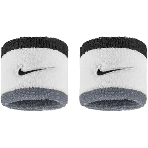 Image of Nike Swoosh Classic Wristbands 2-Pack Sweatbands Tennis Fitness Running Wristbands Sports, White/Cool Grey/Black, One Size