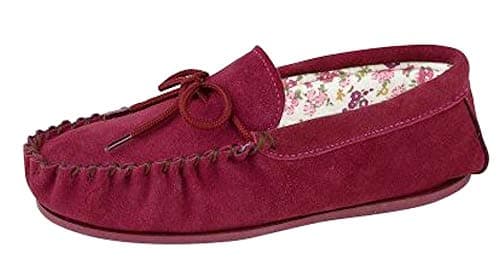 Image of Mokkers Ladies Real Suede Leather Moccasin with Hardwearing Sole , Red Crimson Red, 6 UK