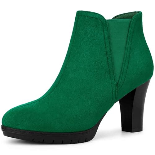 Image of Perphy Round Toe Block Heels Chelsea Ankle Boots for Women Emerald Green 6 UK/Label Size 8 US