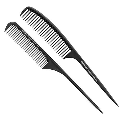 Image of Carbon Fibre Tail Combs, 2 PCS Plastic Rat Tail Combs, Fine Tooth Teasing Comb for Women & Men, Anti Static Long Handle Comb for Salon, Hairdressing, Barber, Sectioning Hair, Wet/Dry Fine Hair