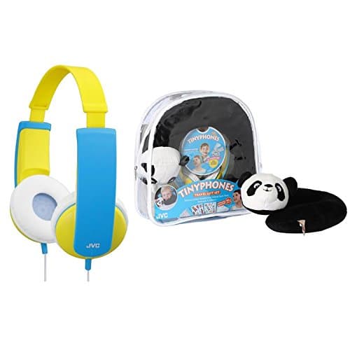 Image of JVC HA-KD5 Tinyphones Travel Gift Set with Panda Neck Rest and Backpack - Blue