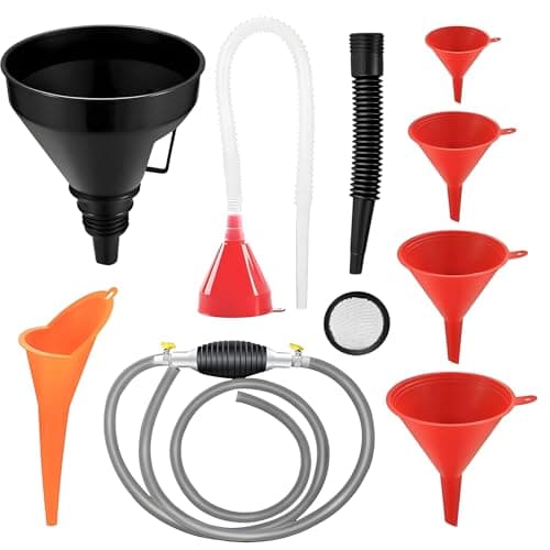 Image of Automotive Universal Funnel Set, 8 Pcs Plastic Oil Funnel with Right Angle Flexible Engine funnel Filter Detachable Spout Long Funnels for Motorcycle Car Gasoline Coolant Engine Oil