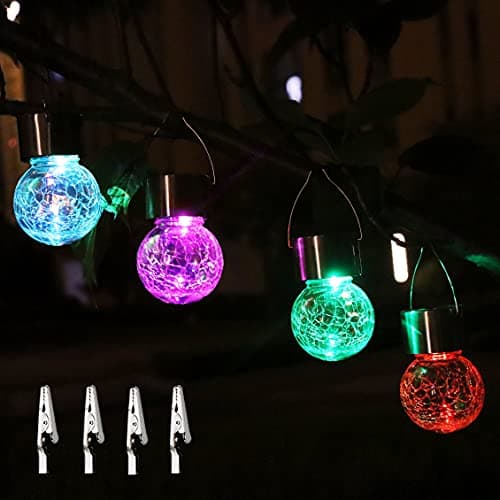 Image of YihuiKo Outdoor Hanging Solar Lights, 4pack Crackle Globe Lights for Garden, Outdoor Globe for Waterproof Tree Hanging with Handle for Garden Balcony Patio Path Party Decoration