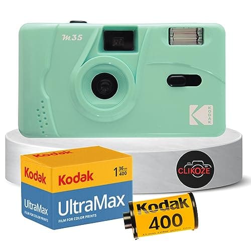 Image of Reusable Film Camera Bundle includes Kodak M35 35mm Film Camera, Kodak 35mm film 36 exposures and Clikoze Tips Card (Mint)