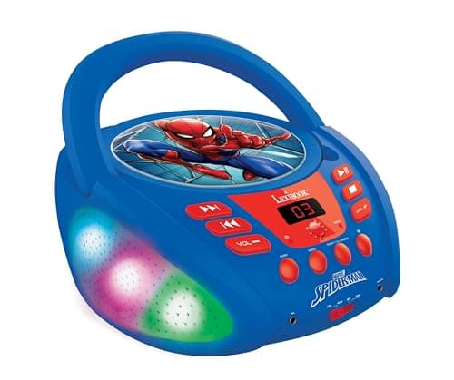 Image of Lexibook, Spider-Man, Bluetooth CD player for kids, Portable, Multicoloured light effects, Microphone jack, Aux-in jack, AC or battery-operated, Girls, Boys, Blue/Red, RCD109SPLXB